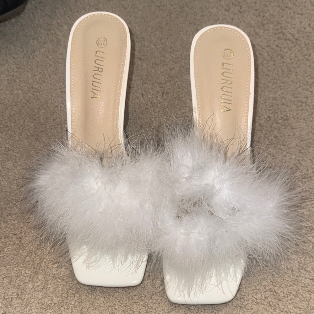 White Fur Wedding Sandals